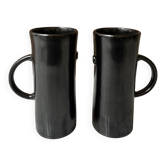 Set of 2 tall anthracite enamel mugs.