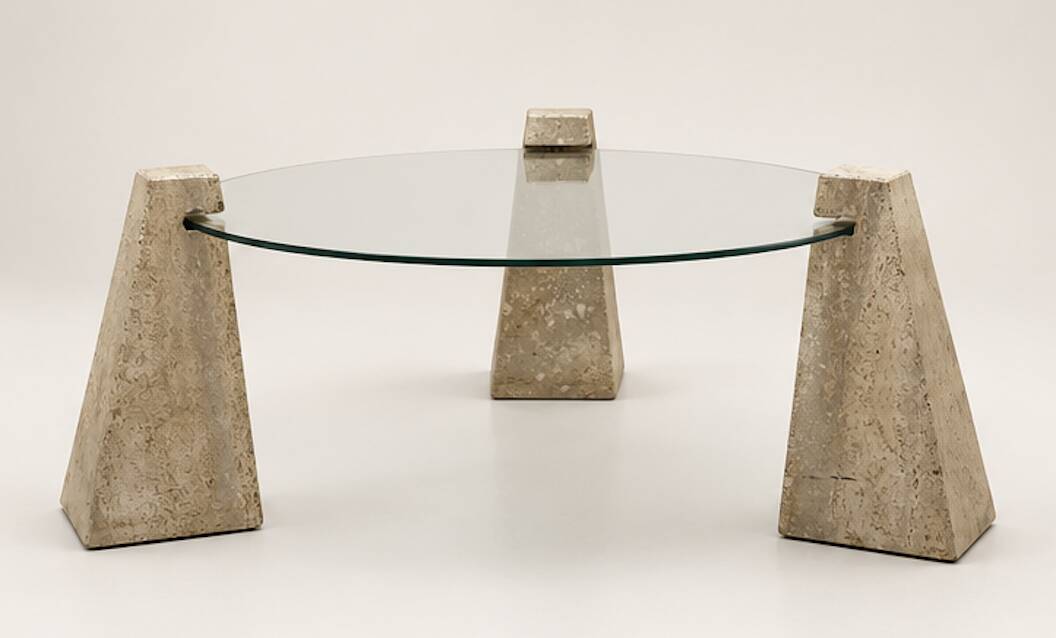 Vintage glass and travertine coffee table