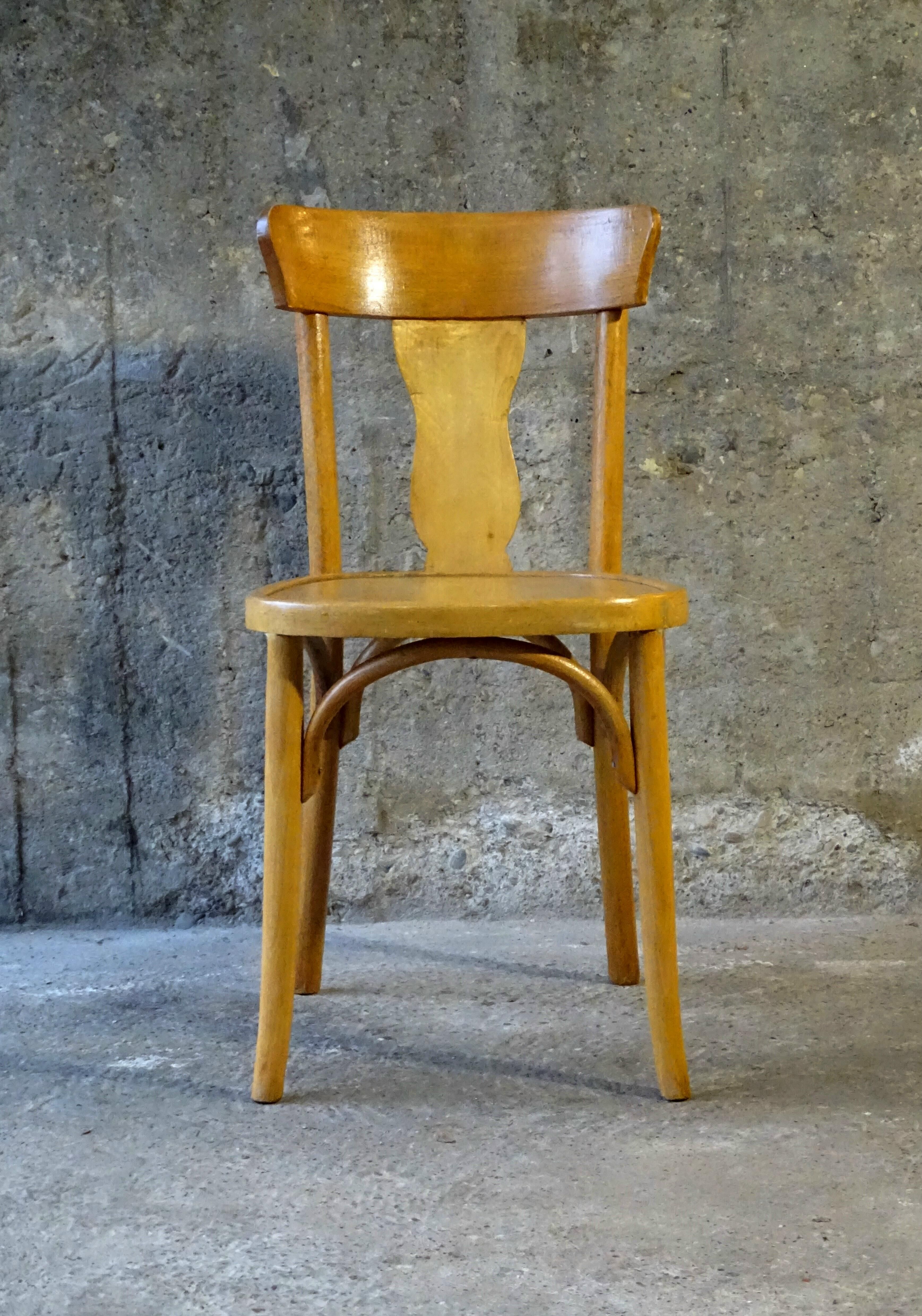 Vintage wood-curved bistro chair 1960