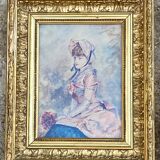 Old paintings Pair of romantic portraits of women - gilded frames
