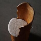 Fauteuil Brutaliste en Tronc en Pin Massif & Bouclé, Moderne du Milieu du Siècle Suédois, Années 1970