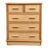Vintage rattan and woven wicker chest of drawers 1970