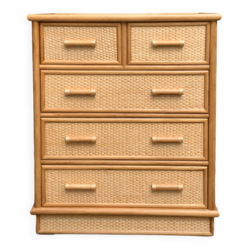 Vintage commode in rattan and woven wicker 1970