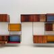 Large colorful wall unit in luxury wood