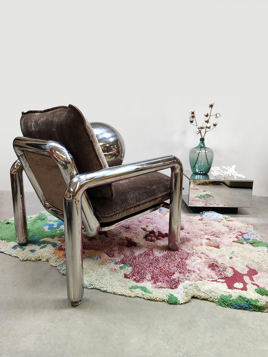 HKliving chrome armchair lounge chair 'velvet brown'