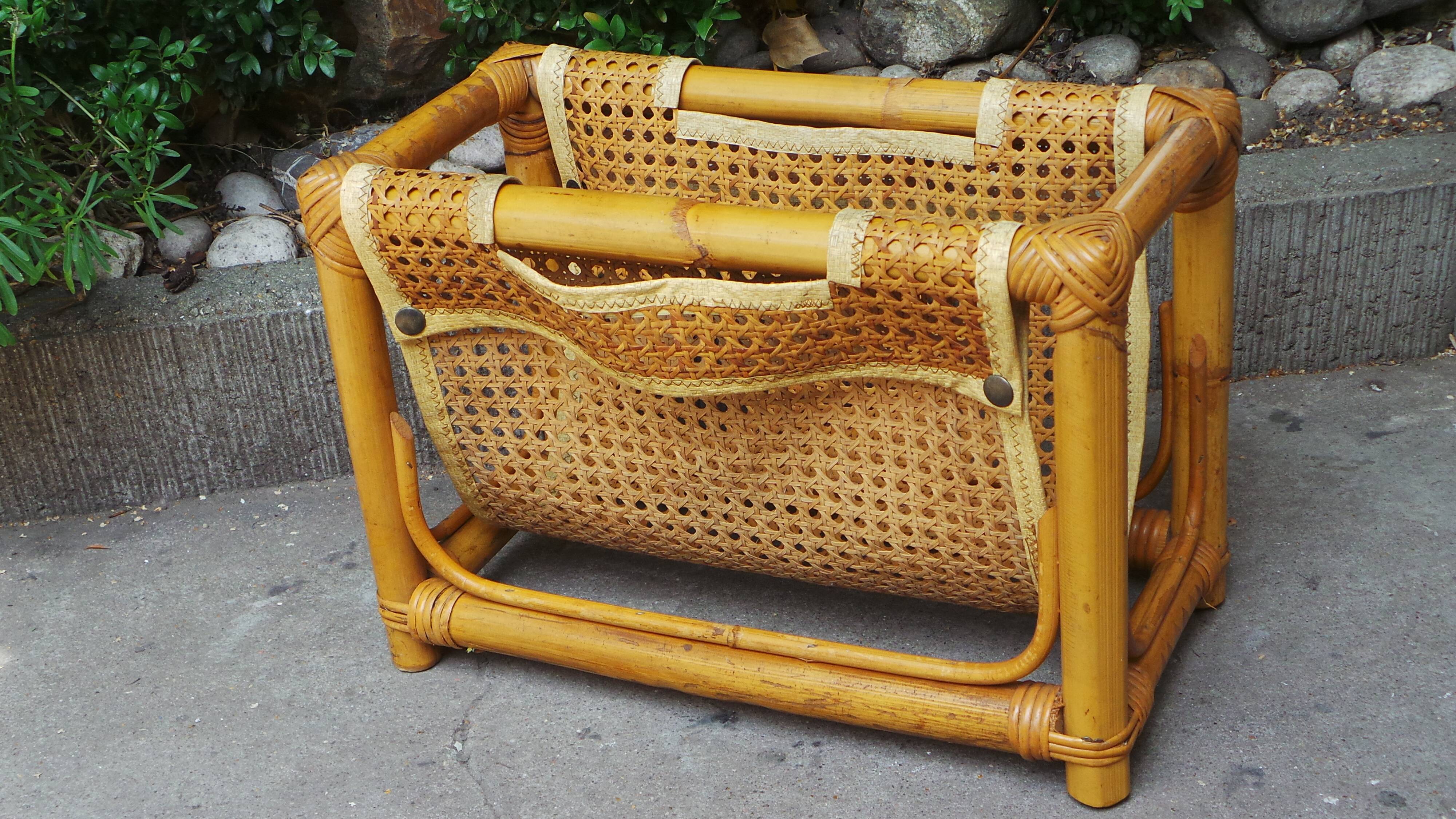 Vintage rattan magazine rack