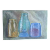 Pastel drawing of jars and bottles