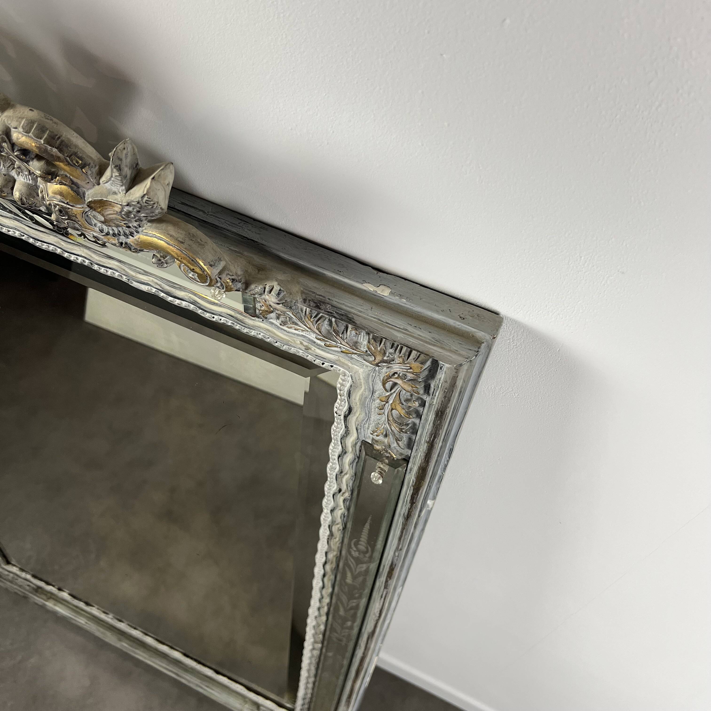 Grand miroir Venitien aux Cygnes, Glace Murano du XIXe siècle biseauté 133