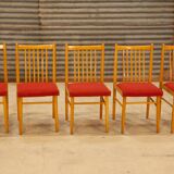 Set of 5 wooden chairs and red fabric
