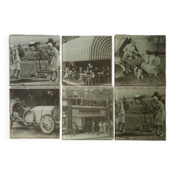 6 vintage glass coasters.