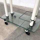 Postmodern Italian bar cart in glass and metal by Metalnova, 1980s.