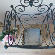 Shabby chic French umbrella stand in metal and woven wicker – storage