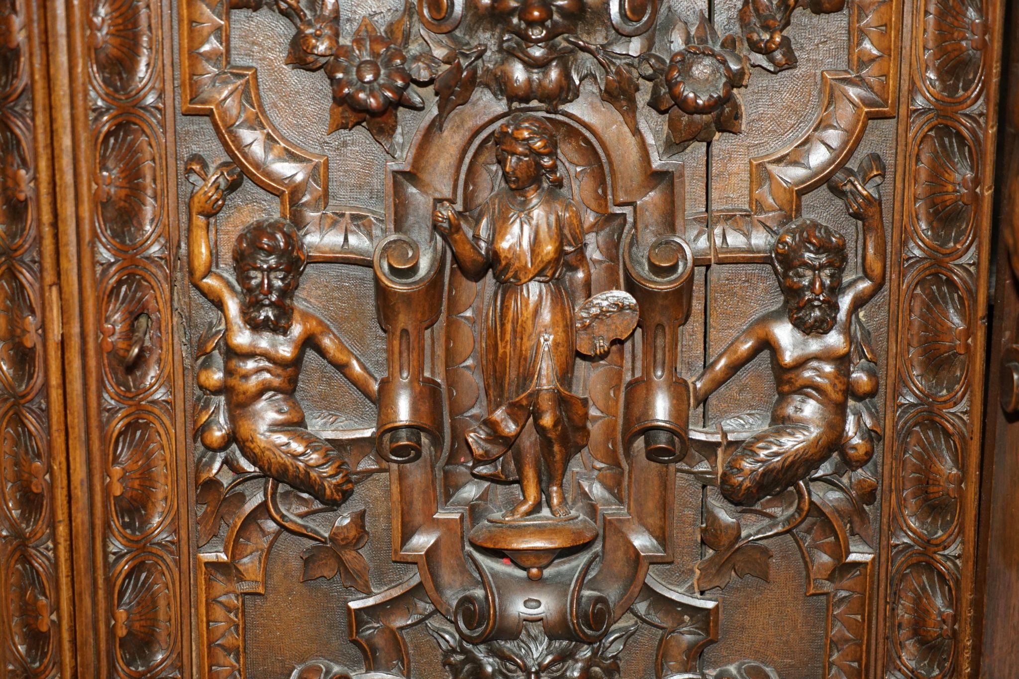 French walnut buffet sideboard, decorated, circa 1850.