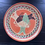 Large handmade dish with fish decoration