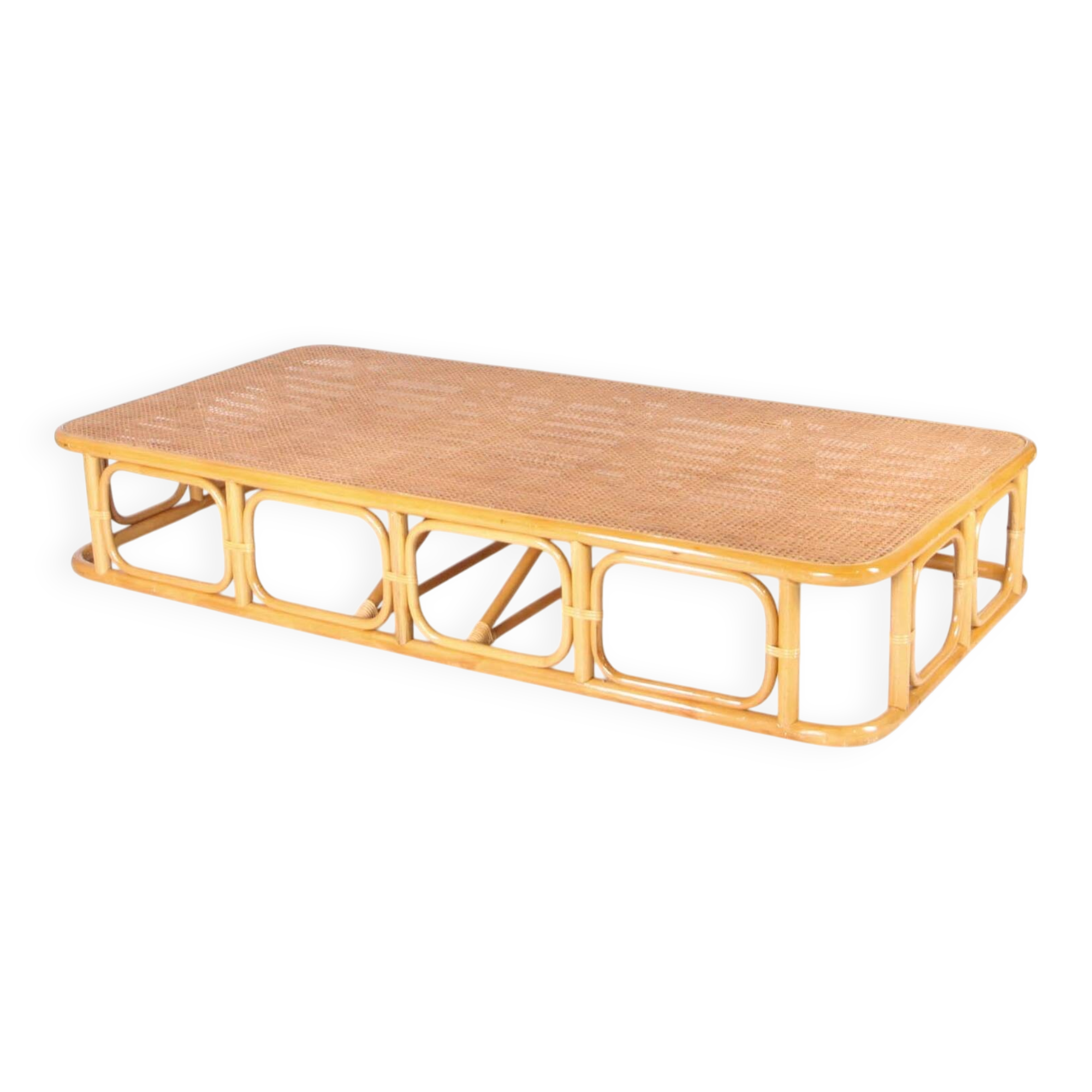 Large rattan and cane coffee table