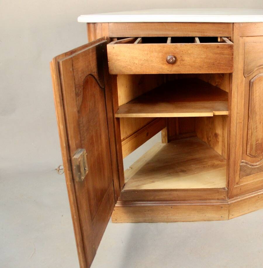 19th century walnut corner cupboard with Carrara marble top