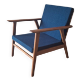 Danish teak lounge chair with sea blue-green  fabric, 1960s