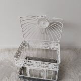Cage for metal decoration, white patina and rattan, wedding decoration, aviary