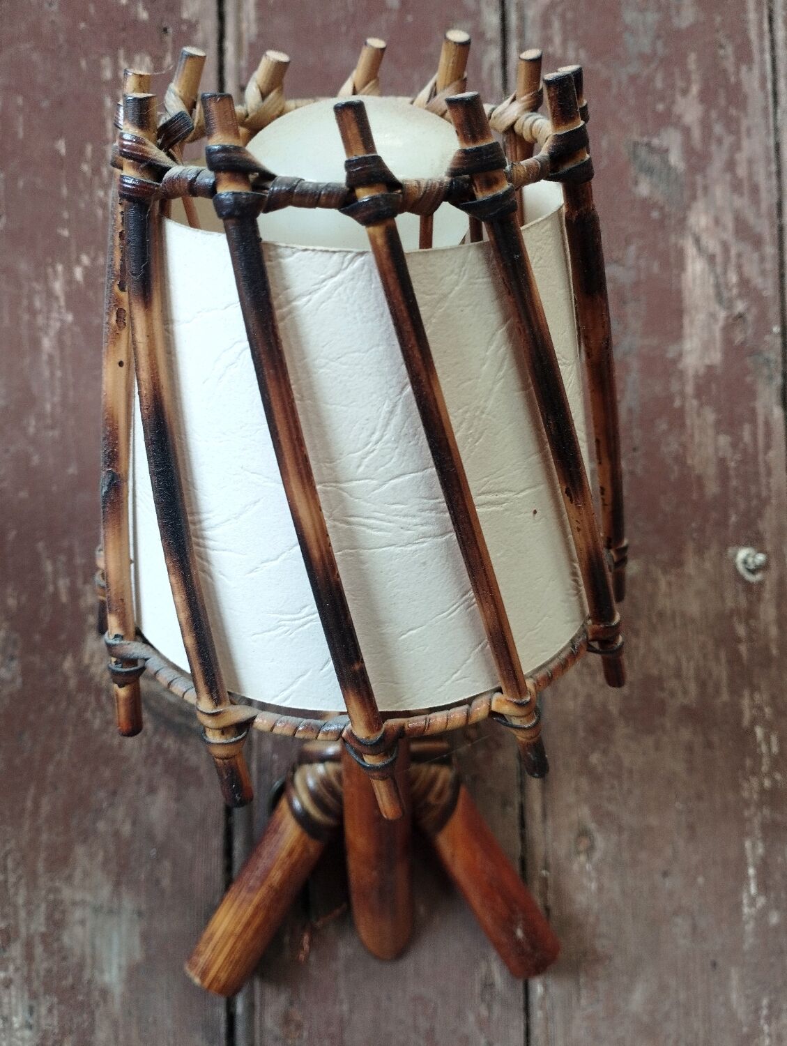 Pair of vintage rattan and bamboo wall lights