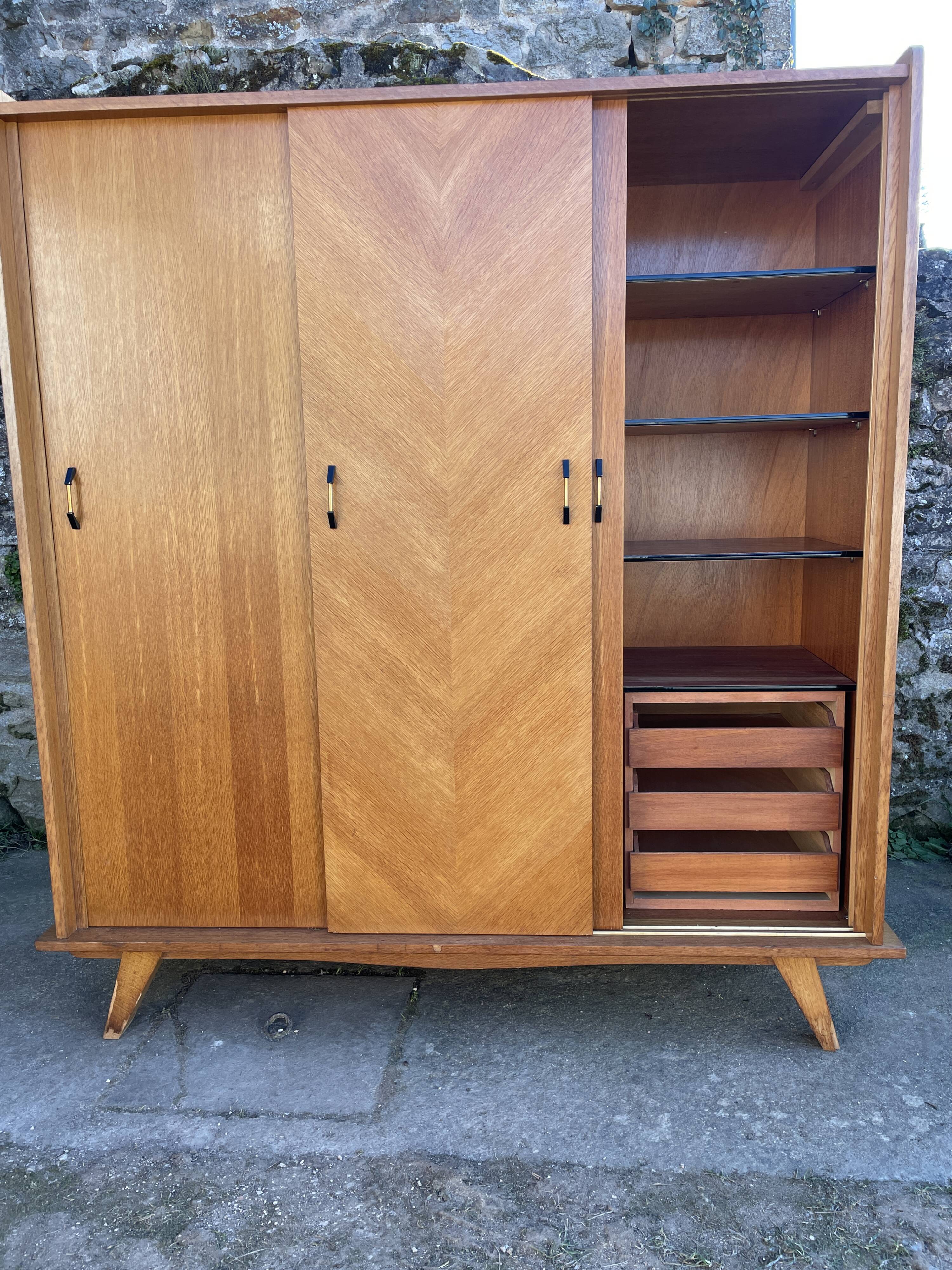 Light oak sliding door wardrobe, 1960