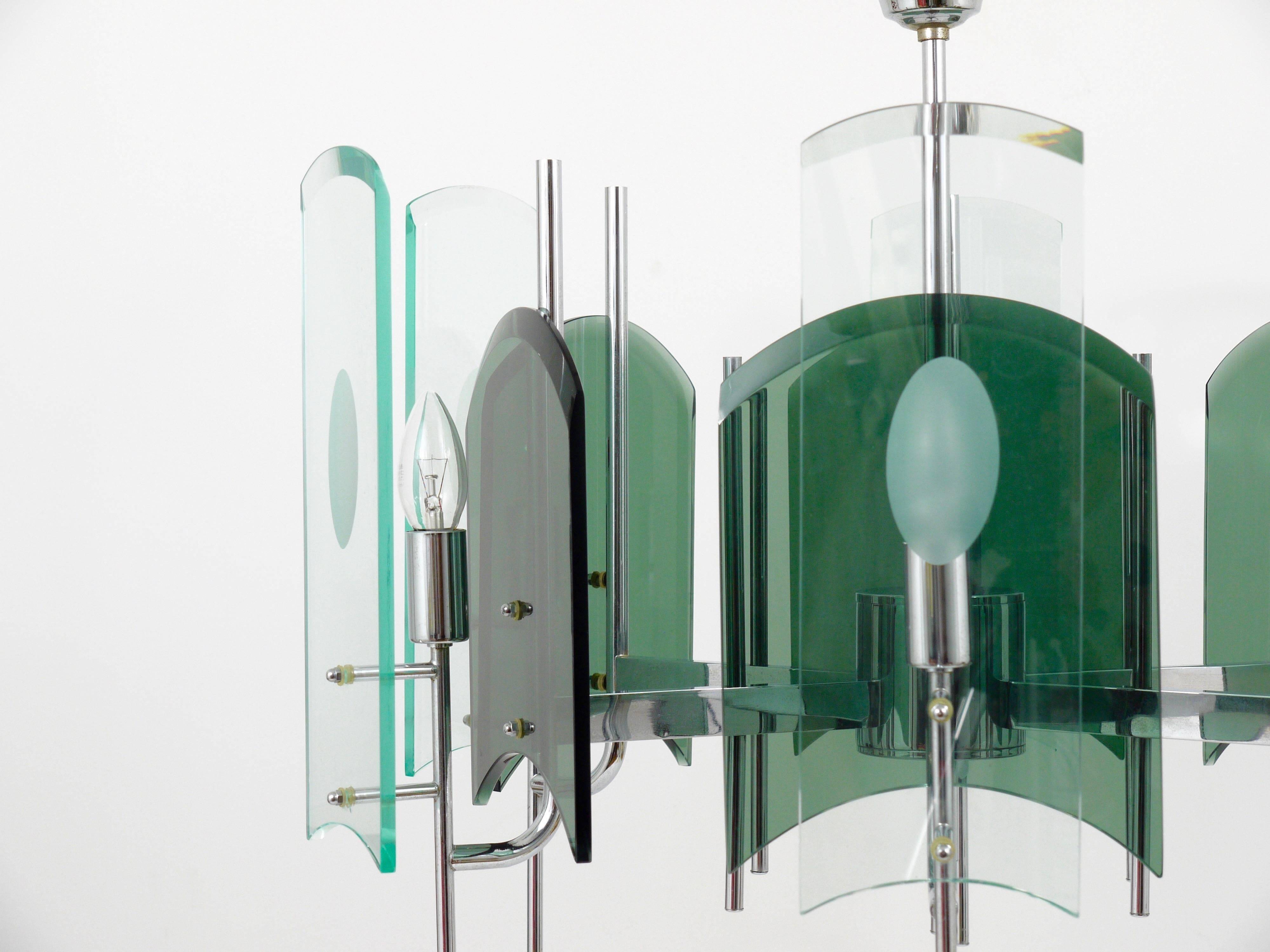 Large glass pendant lamp in Fontana Arte style, mid-century, Italy, 1960s.