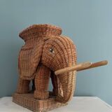 Side table, vintage rattan elephant end table