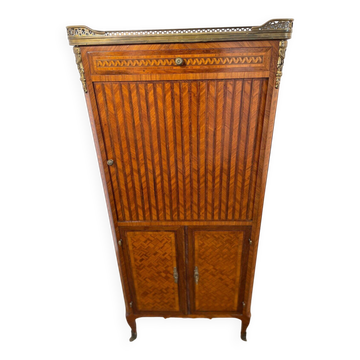 Louis XVI music cabinet, marquetry, brass gallery, marble top