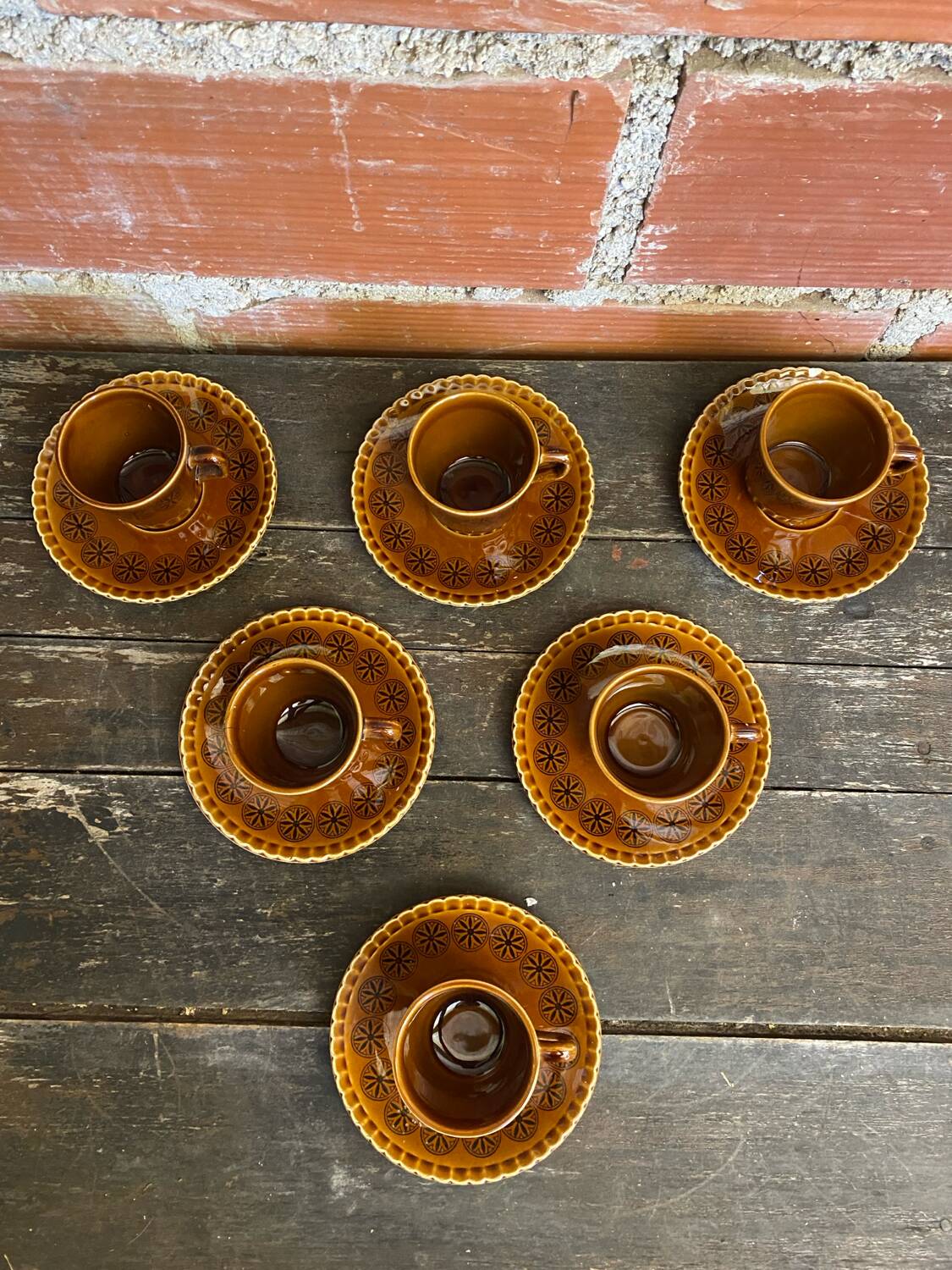 Set of 6 cups and saucers digoin colorado model vintage beige ceramic