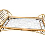Rattan basket bed 90x190 vintage 1960