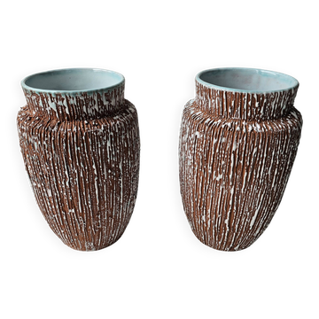 Paire de Vases en céramique années 50 Signé BFK A ART par Ernest d'Hossche