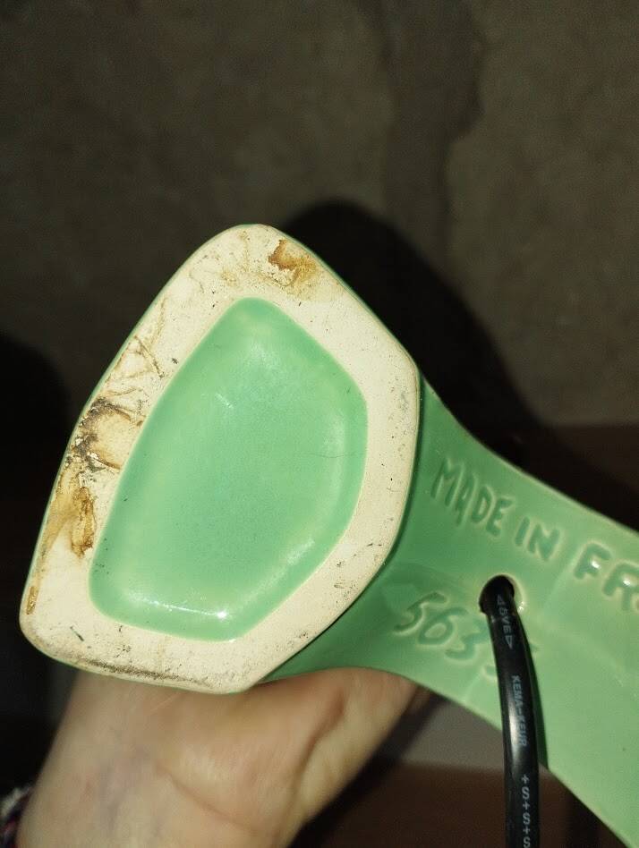 Green water slipware lamp base numbered – 1950s