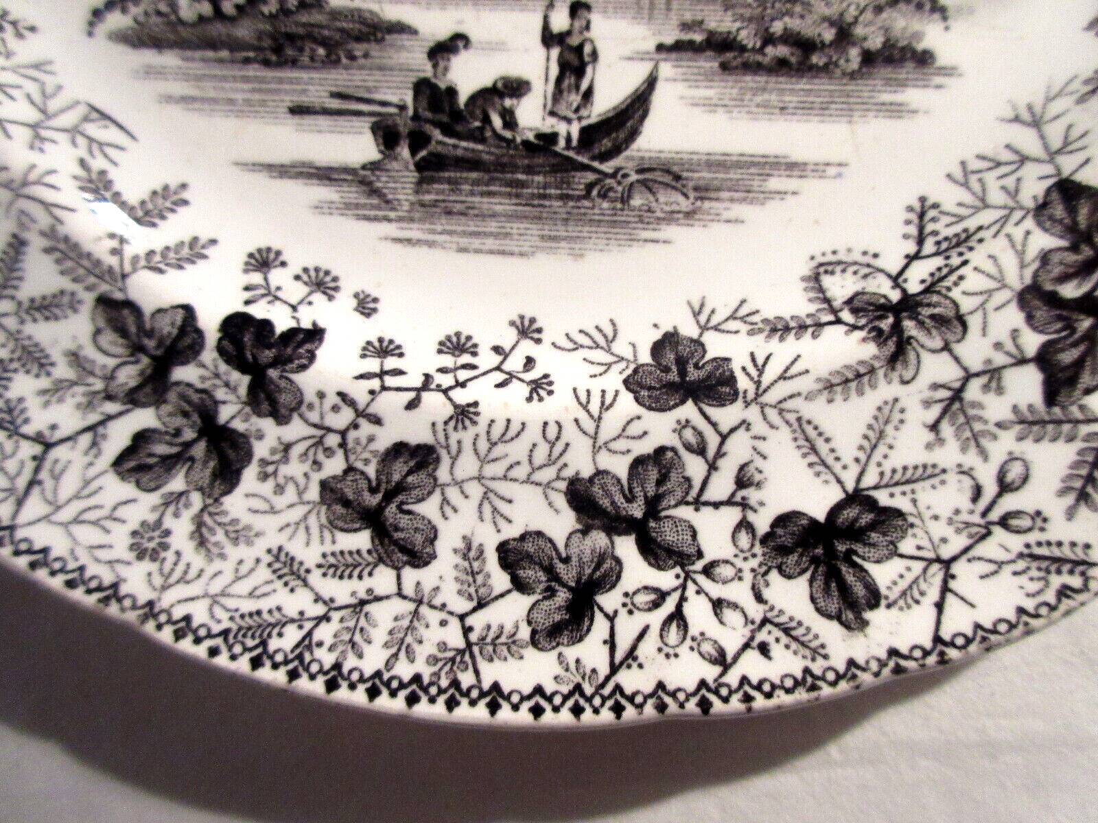 English dessert plate signed David Johnston & Cie: Black and white landscape