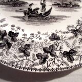 English dessert plate signed David Johnston & Cie: Black and white landscape