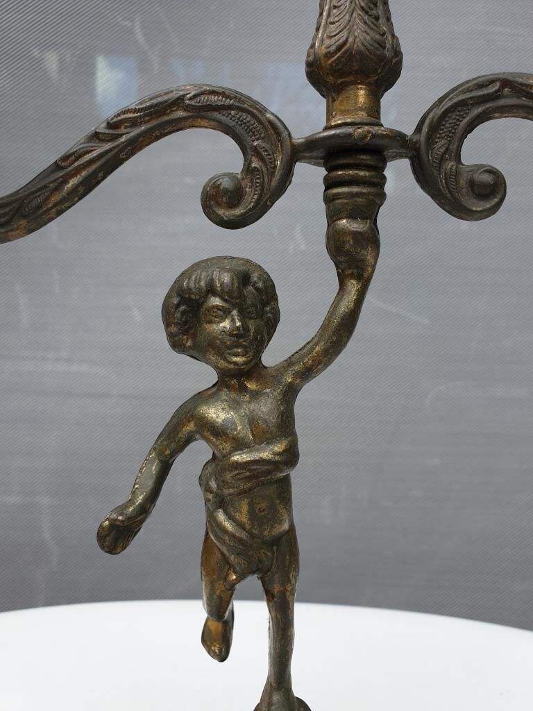 "Il mio bel foco" pair of candlesticks XIXth cherubs 3 torchieres
