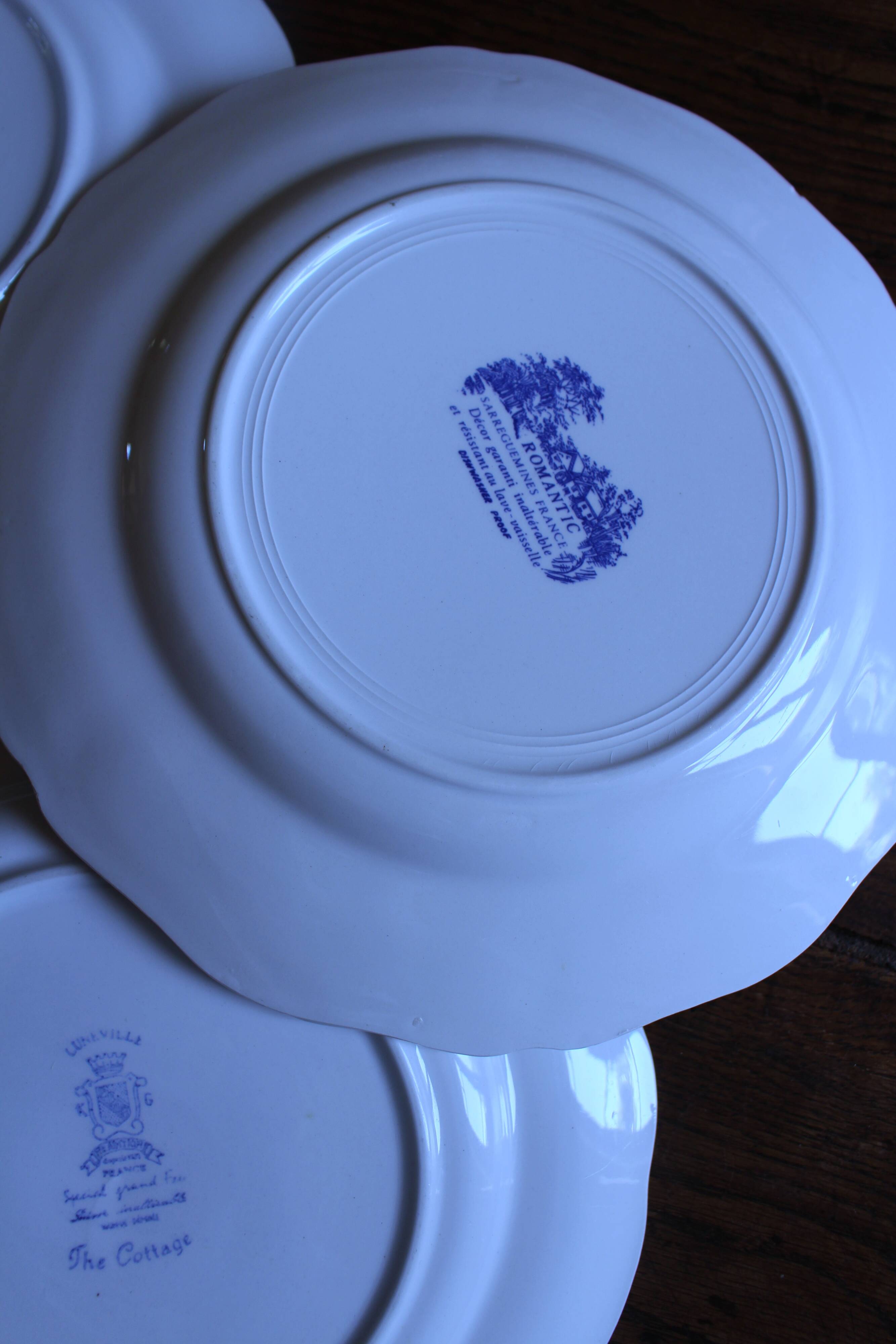 6 romantic blue Lunéville Sarreguemines dinner plates