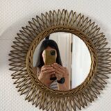 Vintage gold rattan sun mirror