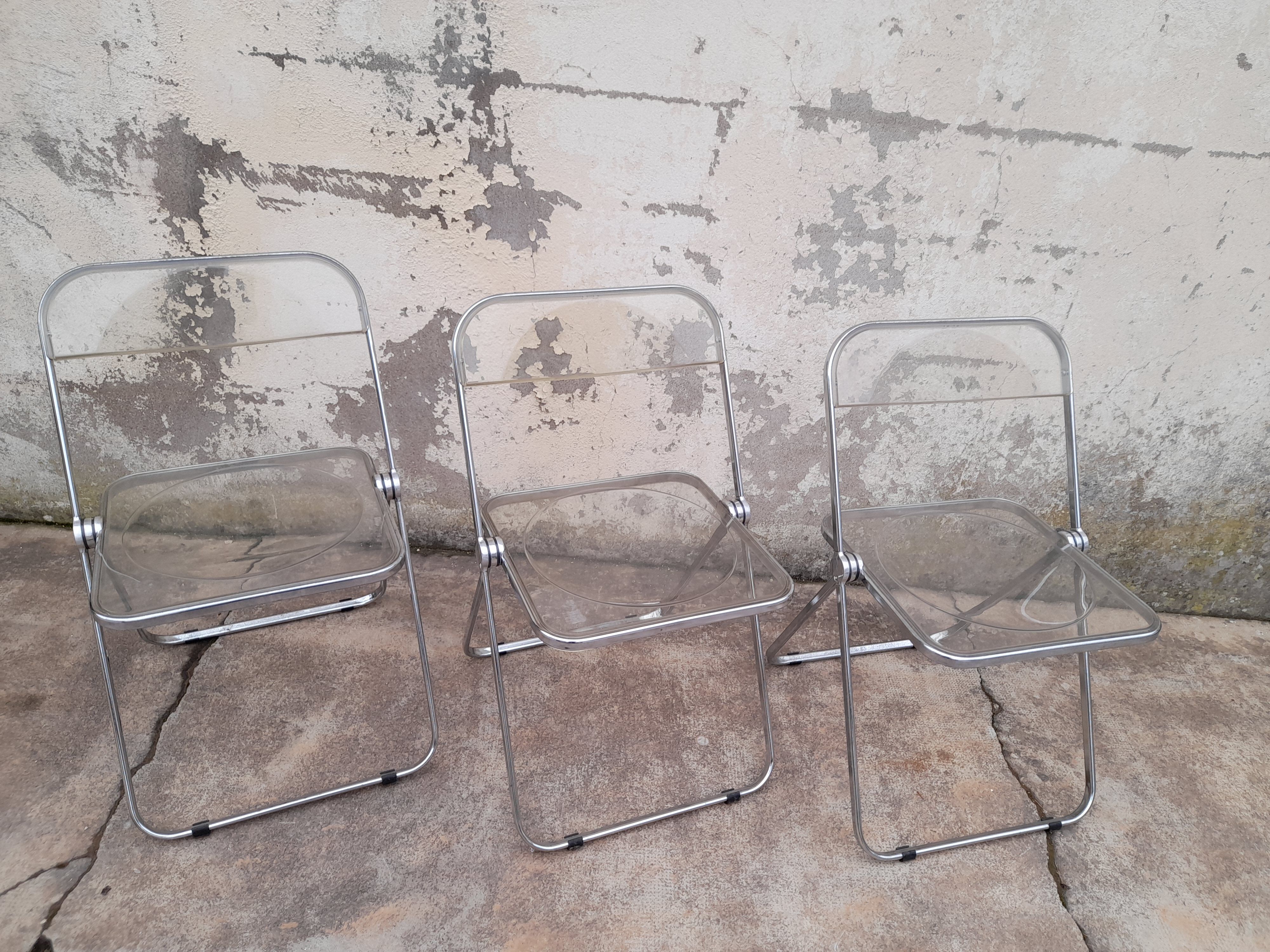 Series of 3 chairs model "plia" by Giancarlo Piretti by Castelli