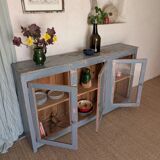 Glazed enfilade antique workbench – blue patina