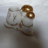 Salière poivrière et moutardier en porcelaine de Limoges forme champignons