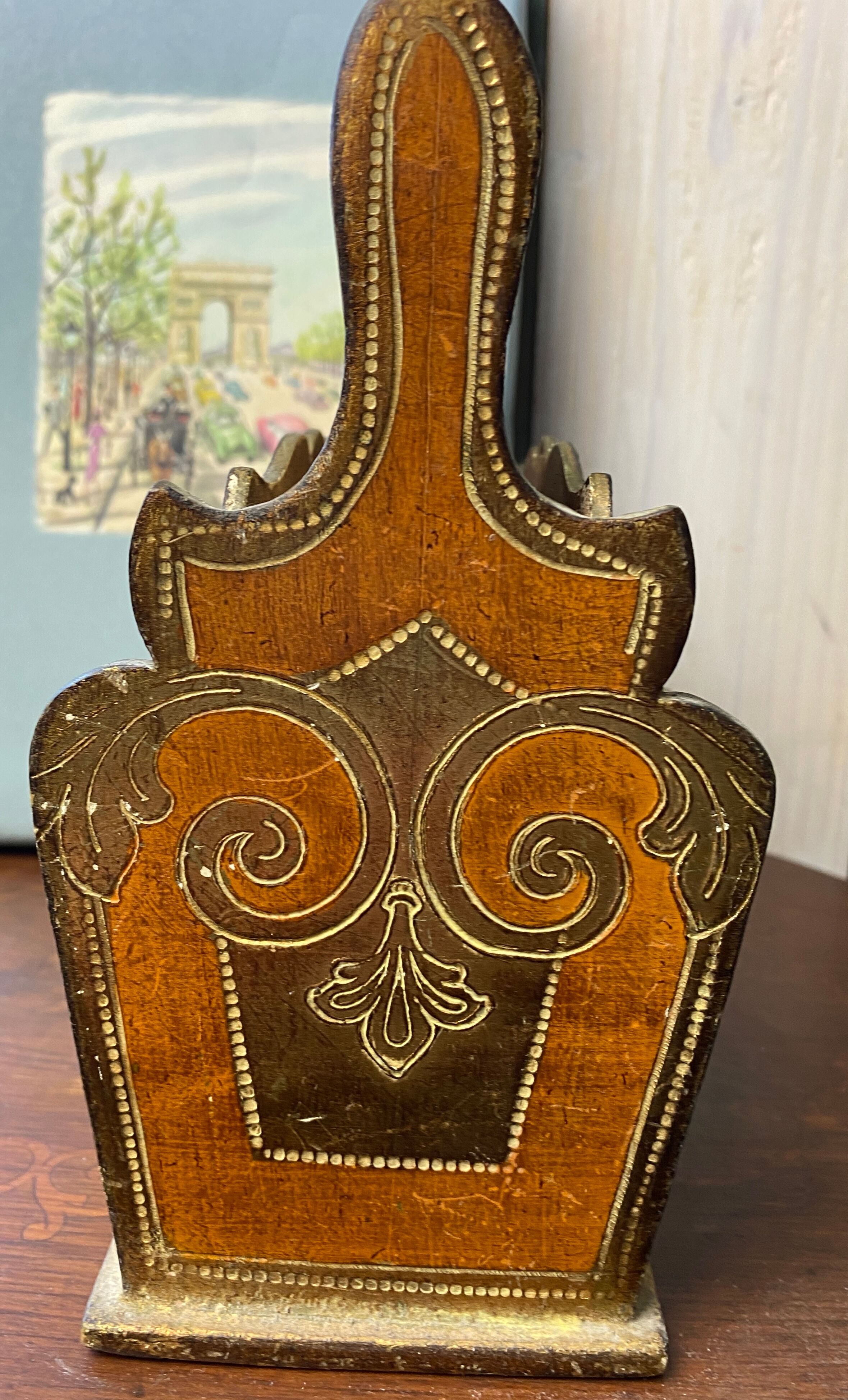 Small mail rack in old Florentine wood