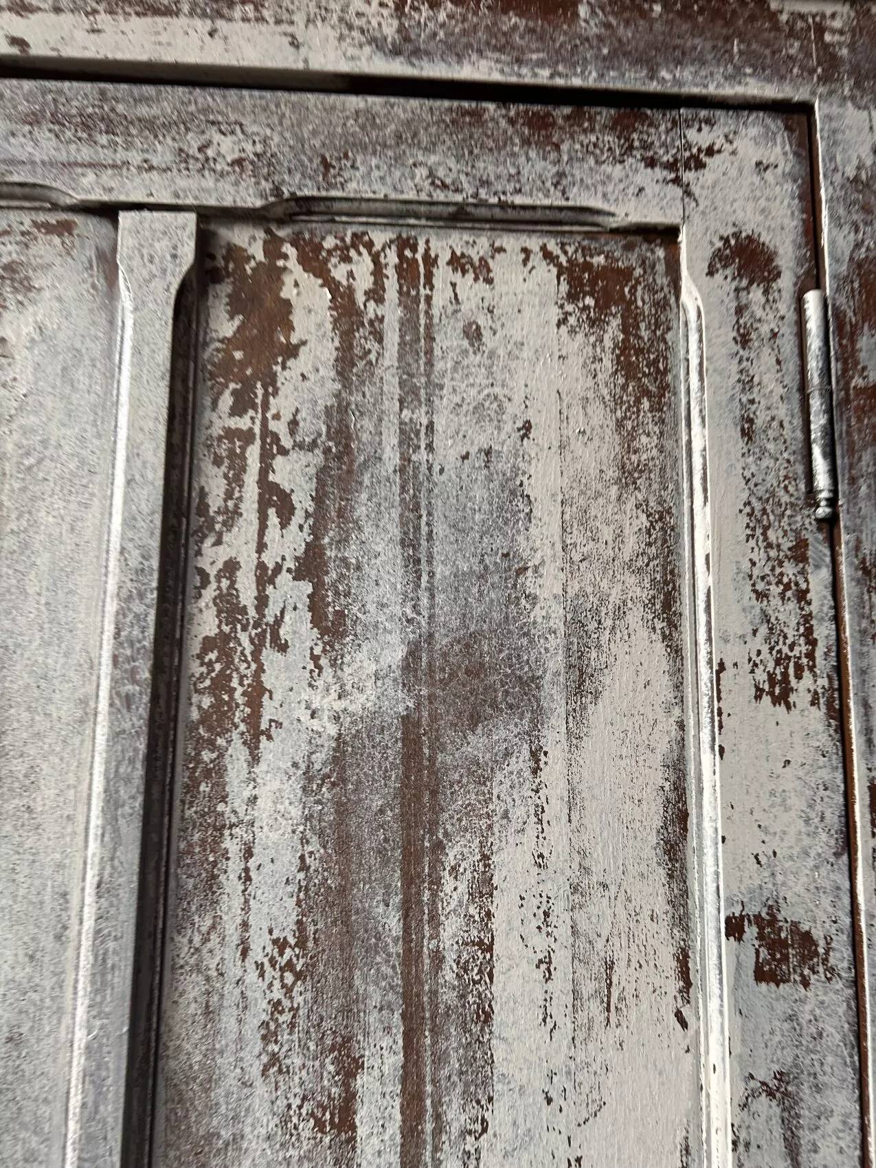 Large Parisian oak wardrobe from the early 20th century with an antique white patina