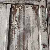 Large Parisian oak wardrobe from the early 20th century with an antique white patina