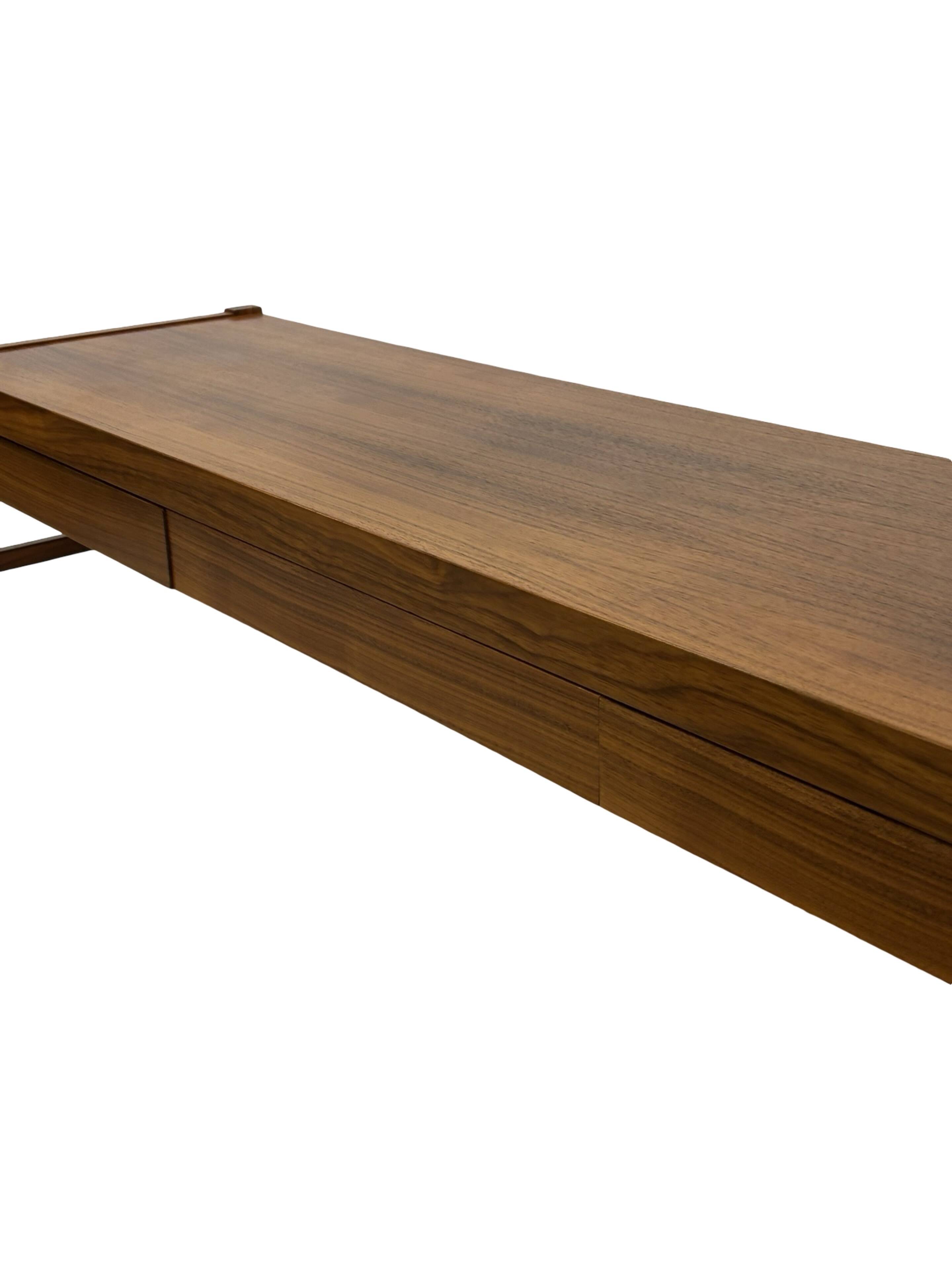 Vintage low sideboard with drawers 70's walnut veneer design