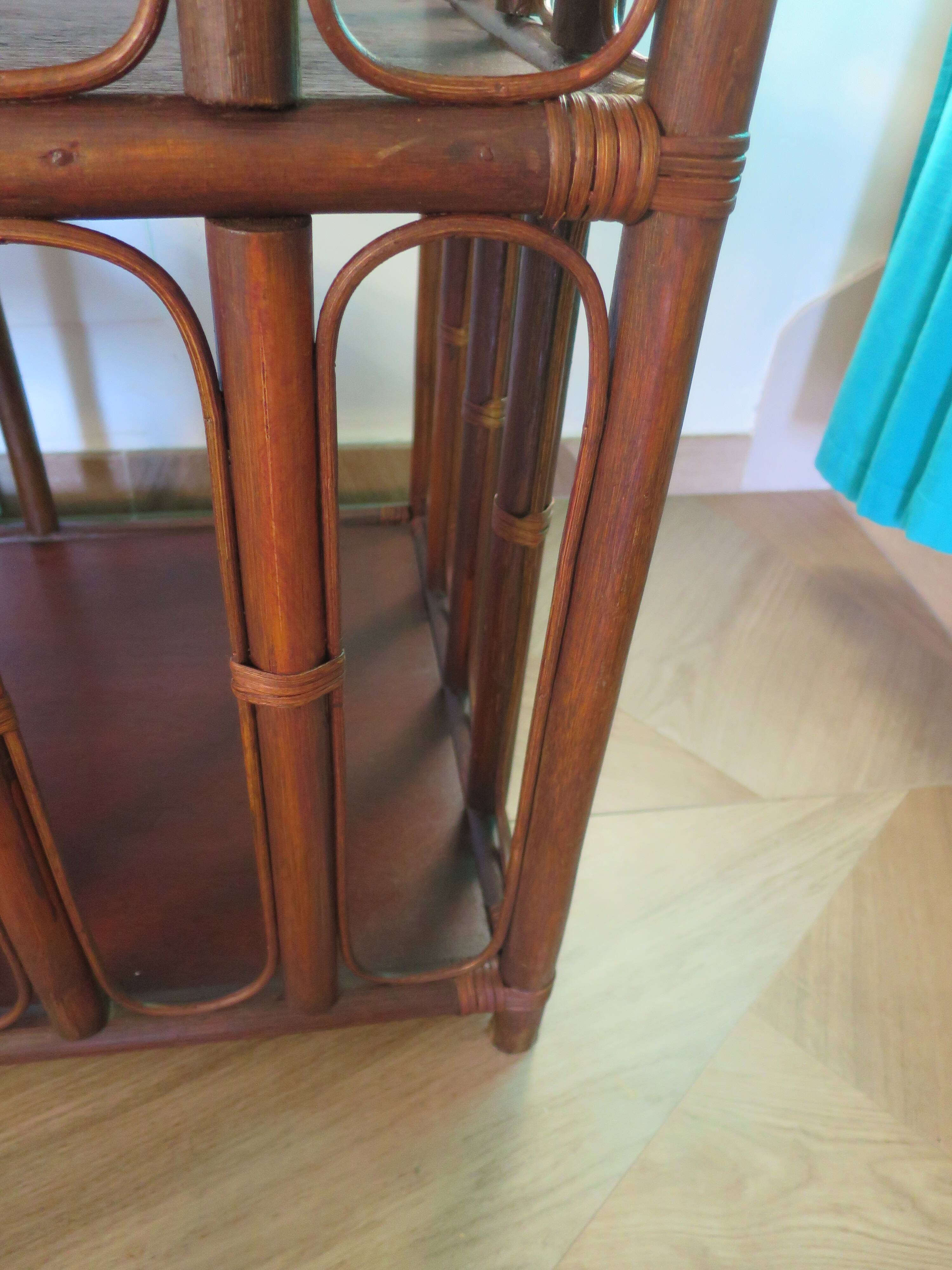 Retro side table - vinyl furniture - rattan and bamboo - 1980s