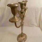 Grand chandelier 3 feux / bougeoir en met.argente styl classique