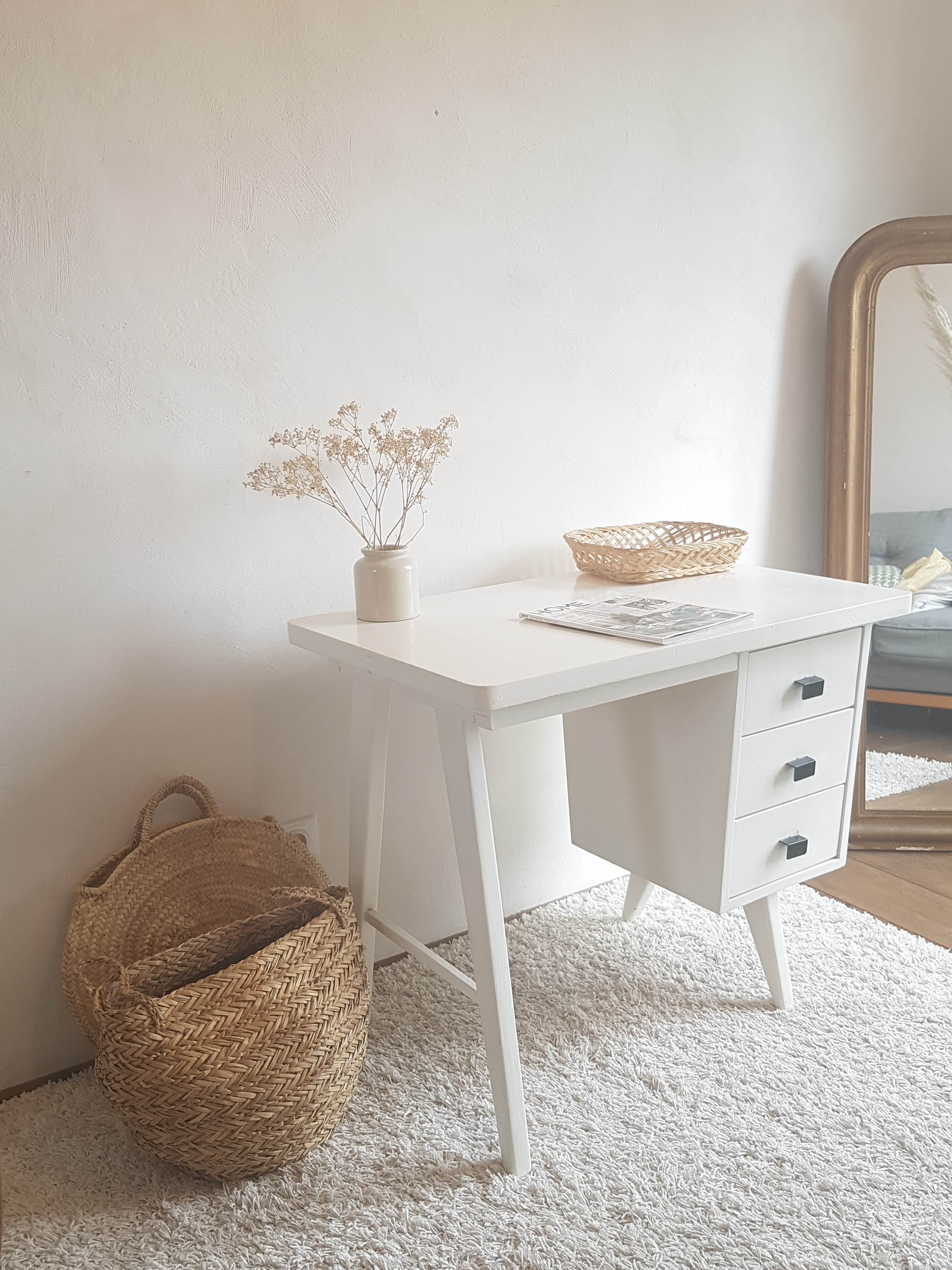 White desk with compass feet circa 1960