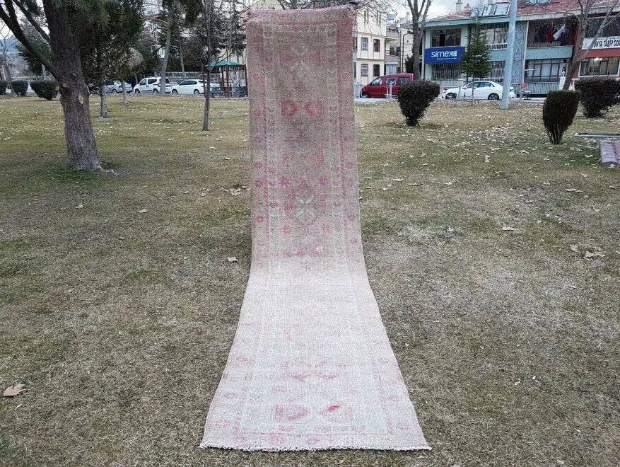 Vintage Turkish hallway rug 88x407 cm