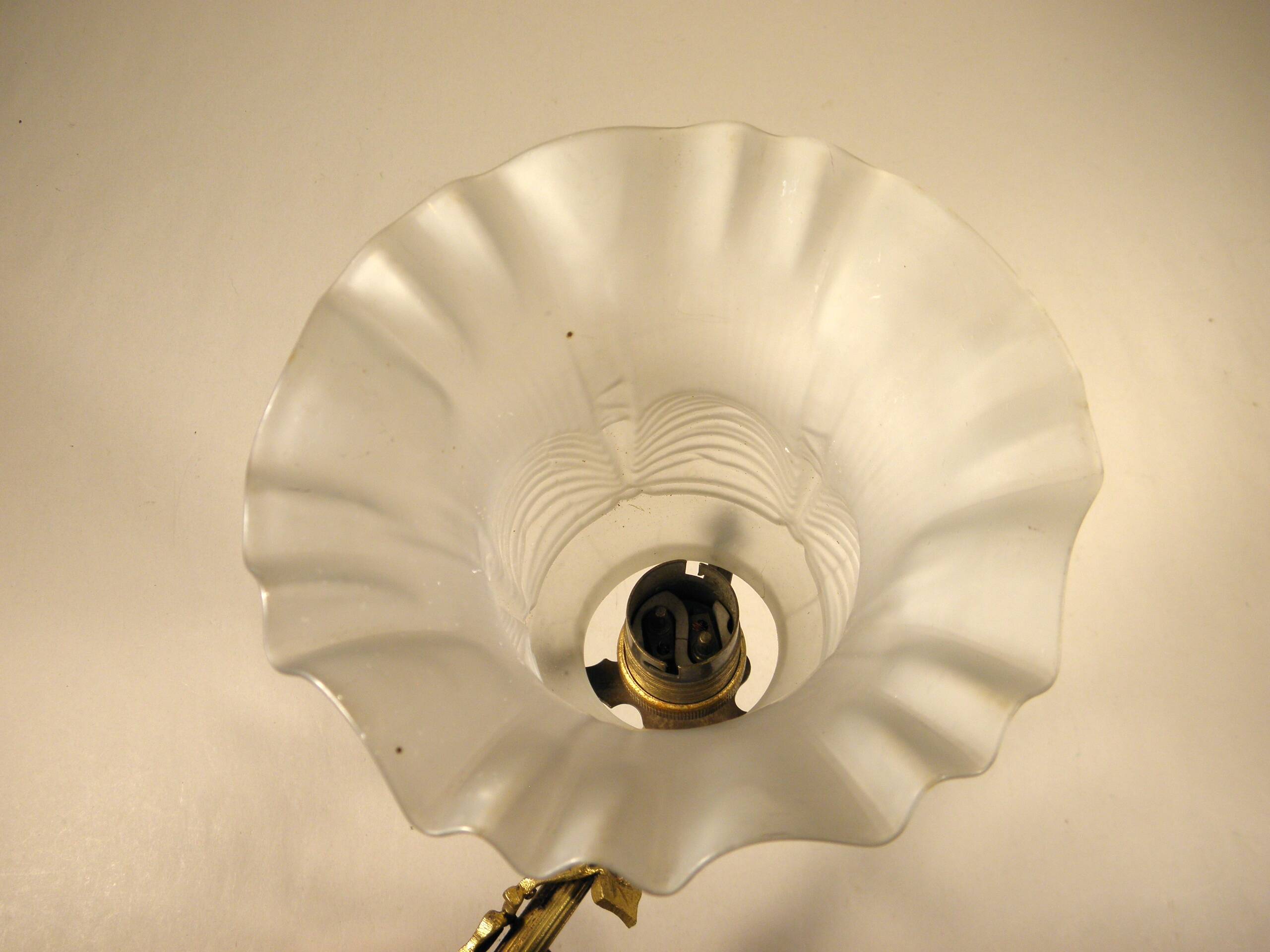 Brass and glass swan neck wall light
