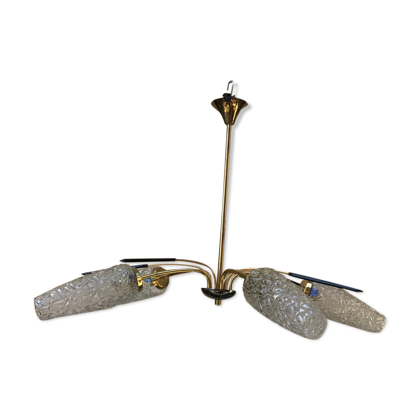 Brass and moulded glass chandelier