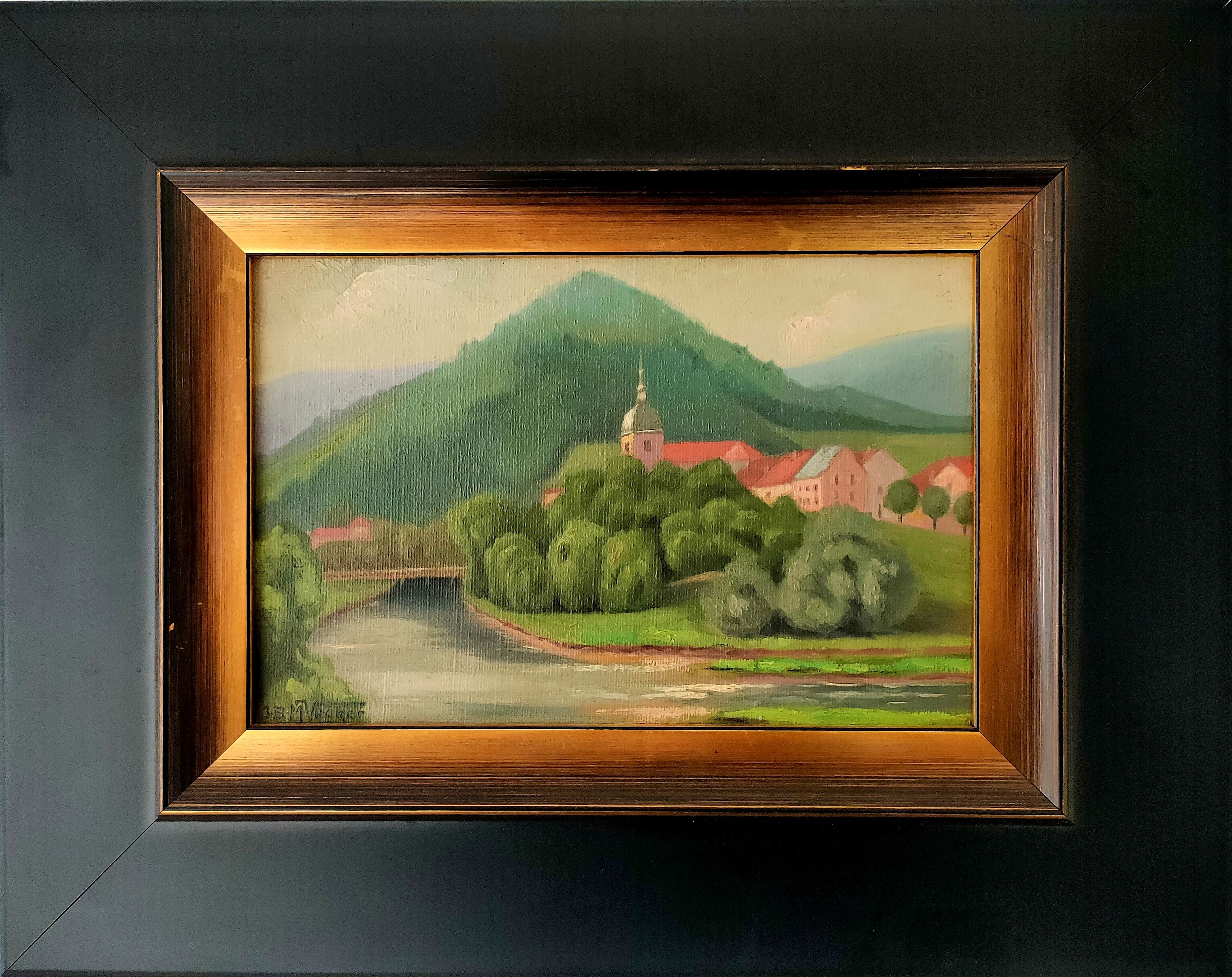 Tableau signé j-b m vecker — huile sur toile – la moselle dans les vosges 1942 !